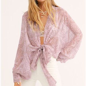 Free People Golden Hour Tie Front Kimono in Blush